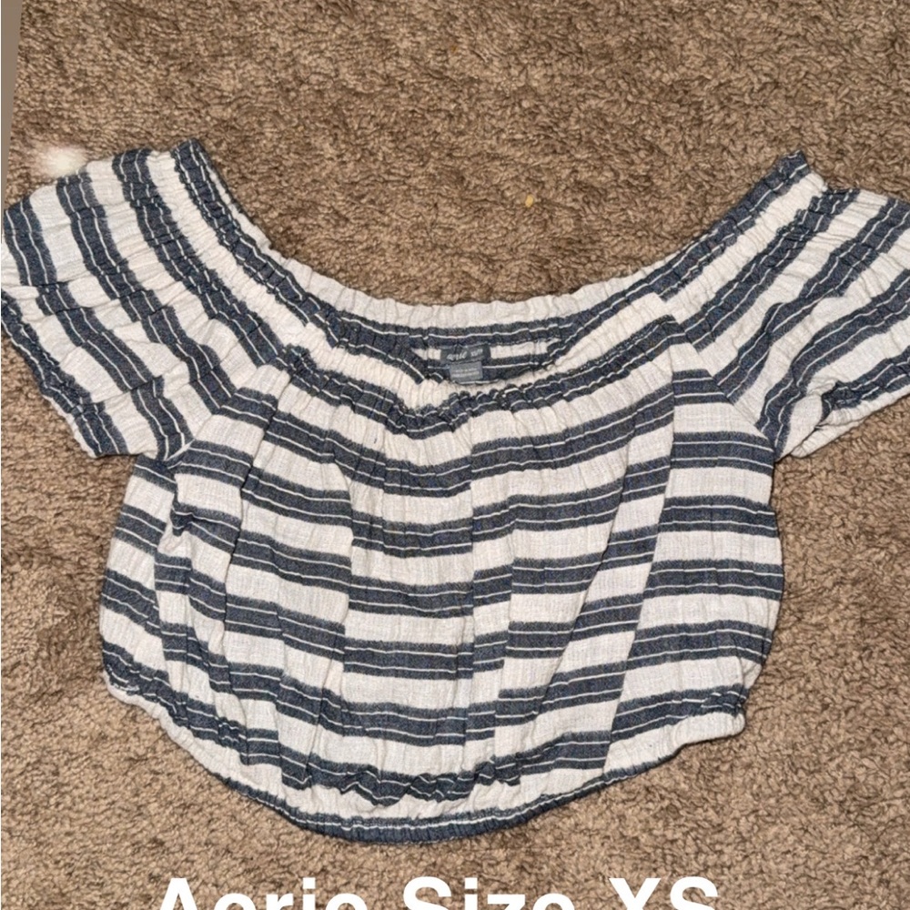 Aerie Blue and White Striped Crop Top